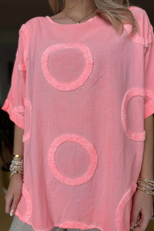 Made in Italy Sa Caleta Circle Classic Boyfriend Top Washed Popsicle Pink